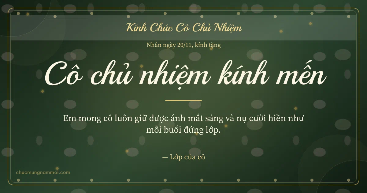 Thiệp cho cô chủ nhiệm: Hạt chấm ngày 20/11, kiểu 5. Em mong cô luôn giữ được ánh mắt sáng… (Bản ngang)