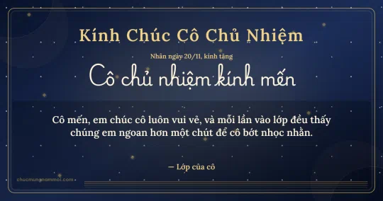 Thiệp ngày 20/11: Xanh than vàng kim trang nhã tặng cô chủ nhiệm