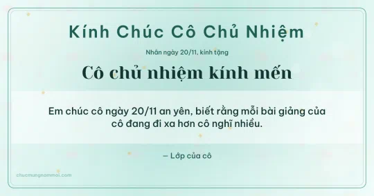 Thiệp ngày 20/11 cho cô chủ nhiệm: Xanh ngọc nước ấm áp, kiểu 15