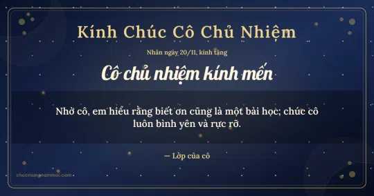 Thiệp cho cô chủ nhiệm: Chấm nhỏ ngày 20/11 trên nền xanh than ánh kim