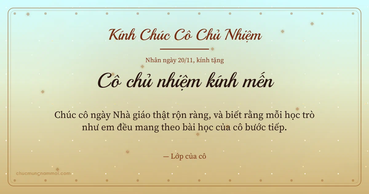 Thiệp ngày 20/11 cho cô chủ nhiệm: Mai vàng trang nhã, kiểu 15. Chúc cô ngày Nhà giáo thật rộn ràng, và biết… (Bản ngang)