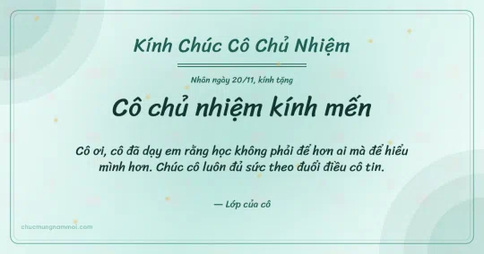 Thiệp ngày 20/11 cho cô chủ nhiệm: Xanh ngọc nước ấm áp, kiểu 12