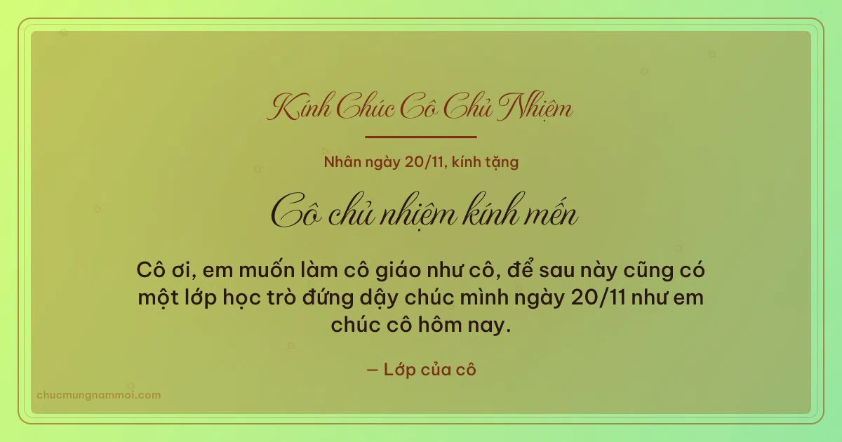 Thiệp ngày 20/11: Lúa non dịu dàng tặng cô chủ nhiệm. Cô ơi, em muốn làm cô giáo như cô… (Bản ngang)