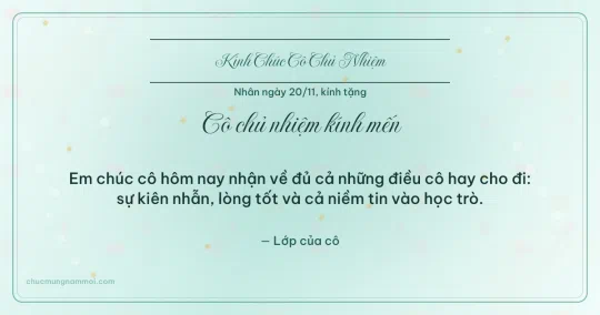 Thiệp ngày 20/11 cho cô chủ nhiệm: Xanh ngọc nước trang nhã, kiểu 7
