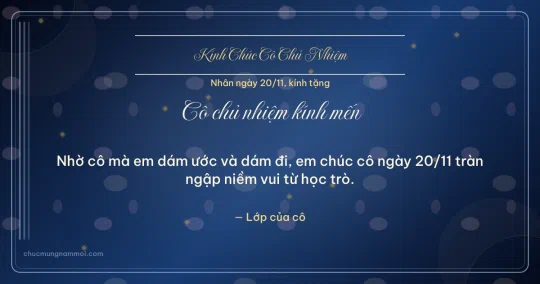 Thiệp ngày 20/11 cho cô chủ nhiệm: Kim tuyến vàng và sọc dọc trên nền xanh biển sâu
