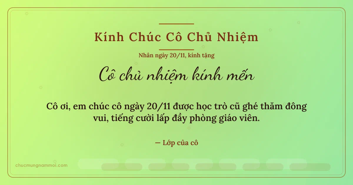 Thiệp cho cô chủ nhiệm: Bong bóng và sóng nước ngày 20/11. Cô ơi, em chúc cô ngày 20/11 được học trò cũ ghé thăm đông… (Bản ngang)