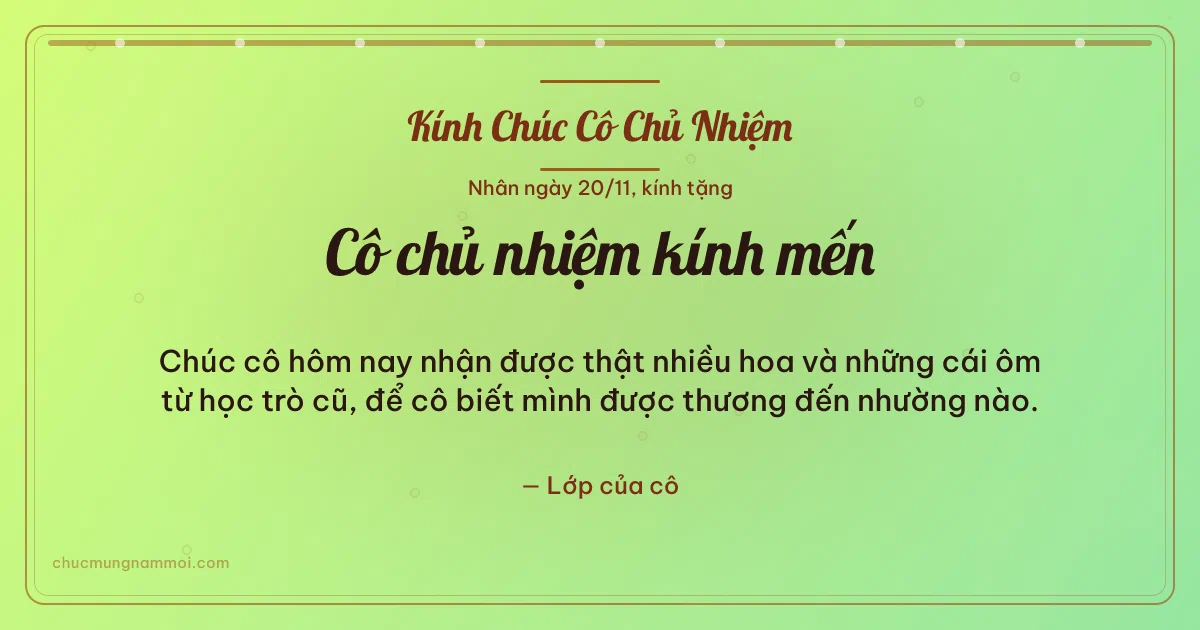 Thiệp cho cô chủ nhiệm: Bong bóng và chuỗi chấm ngày 20/11. Chúc cô hôm nay nhận được thật nhiều hoa… (Bản ngang)
