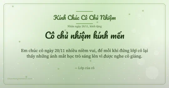 Thiệp ngày 20/11: Xanh lá nước dịu dàng tặng cô chủ nhiệm