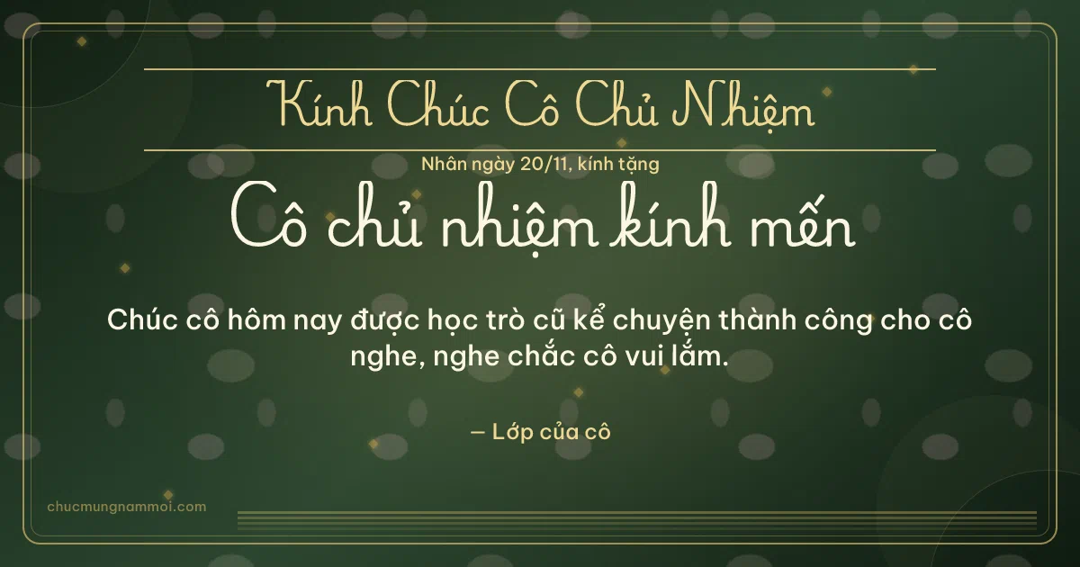 Thiệp cho cô chủ nhiệm: Sọc mảnh ngày 20/11, kiểu 20. Chúc cô hôm nay được học trò cũ kể chuyện thành công cho cô… (Bản ngang)