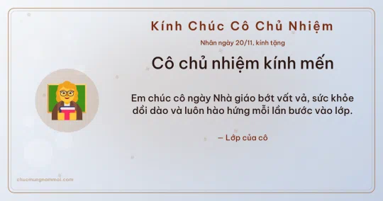 Thiệp ngày 20/11 cho cô chủ nhiệm: Cô giáo trên nền sương bạc