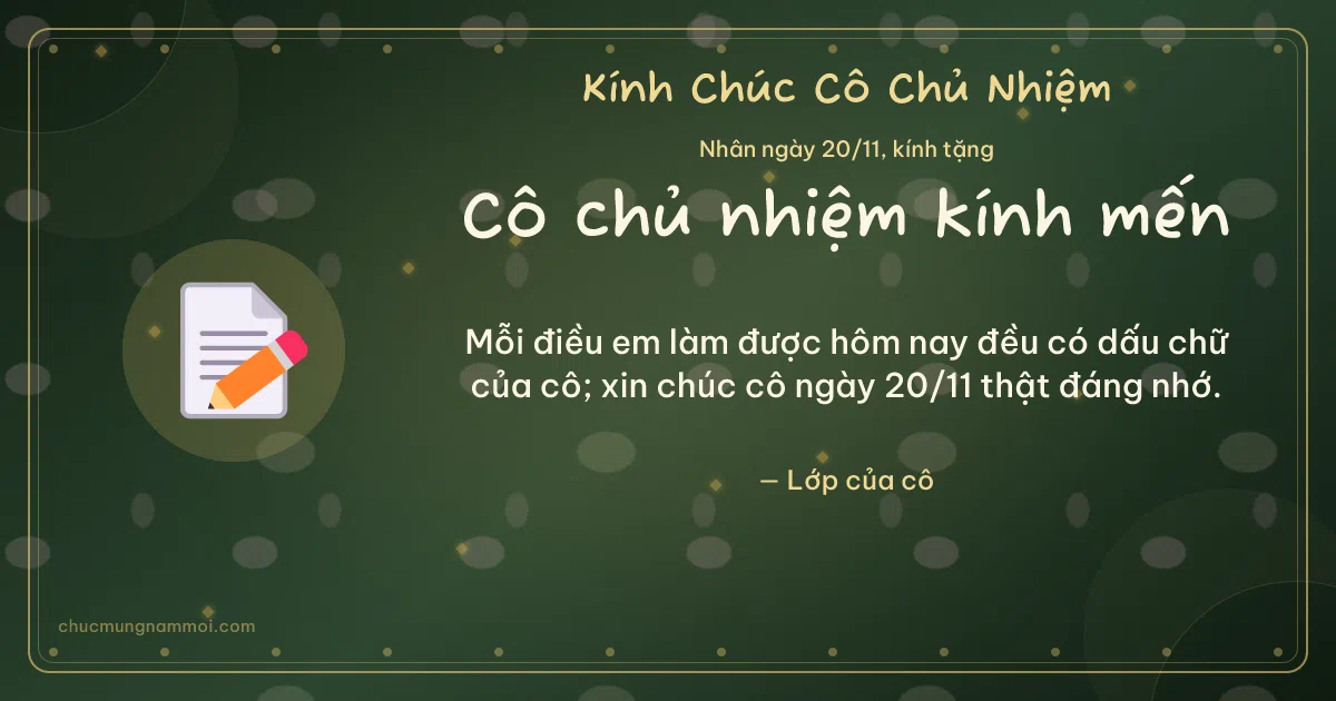 Thiệp ngày 20/11: Giấy ghi chú tặng cô chủ nhiệm. Mỗi điều em làm được hôm nay đều có dấu chữ của cô… (Bản ngang)