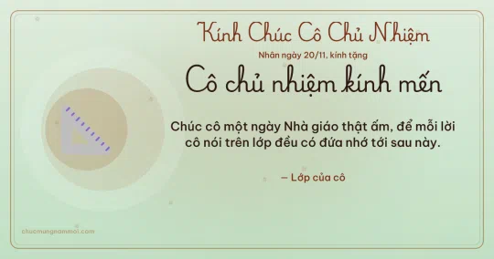 Thiệp ngày 20/11 cho cô chủ nhiệm: Thước ê-ke và sao băng trên nền xanh trà