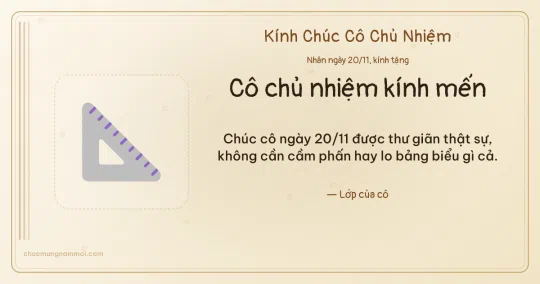Thiệp ngày 20/11 cho cô chủ nhiệm: Thước ê-ke và bong bóng trên nền ngà kem