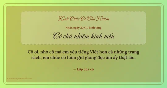 Thiệp ngày 20/11 cho cô chủ nhiệm: Lúa non trang nhã, kiểu 3