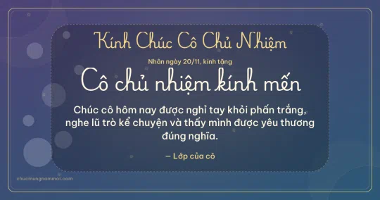 Thiệp ngày 20/11 cho cô chủ nhiệm: Bong bóng trang nhã trên nền xanh tím