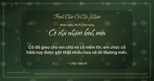 Thiệp ngày 20/11: Xanh rêu vàng kim rạng rỡ tặng cô chủ nhiệm
