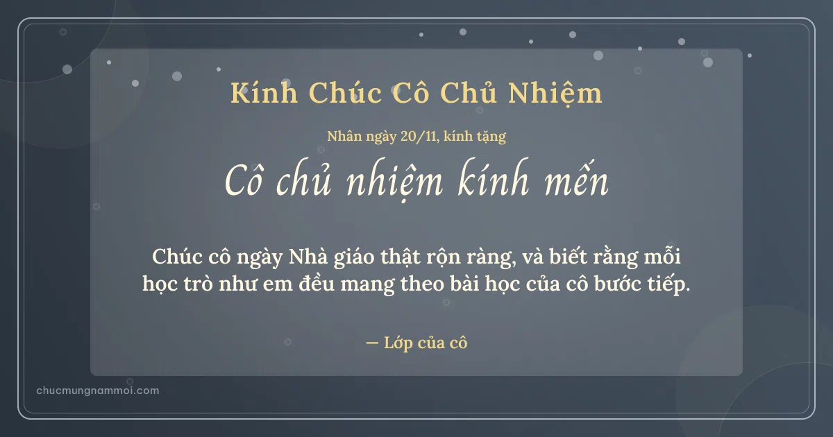 Thiệp ngày 20/11: Sao nhỏ tặng cô chủ nhiệm. Chúc cô ngày Nhà giáo thật rộn ràng, và biết… (Bản ngang)
