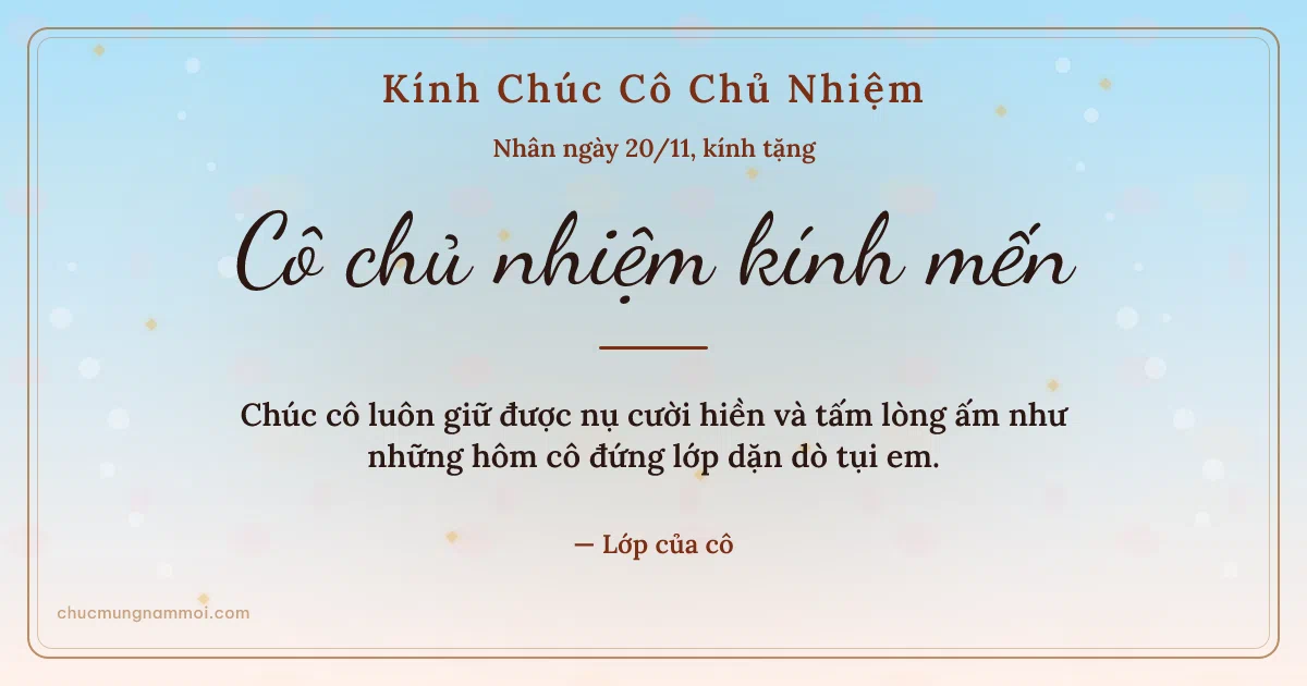Thiệp ngày 20/11 cho cô chủ nhiệm: Bình minh trang nhã, kiểu 28. Chúc cô luôn giữ được nụ cười hiền… (Bản ngang)