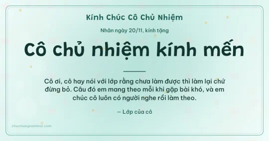Thiệp ngày 20/11 cho cô chủ nhiệm: Xanh ngọc nước rạng rỡ, kiểu 10