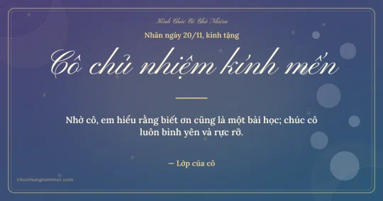 Thiệp ngày 20/11 cho cô chủ nhiệm: Bong bóng sang trọng trên nền xanh tím