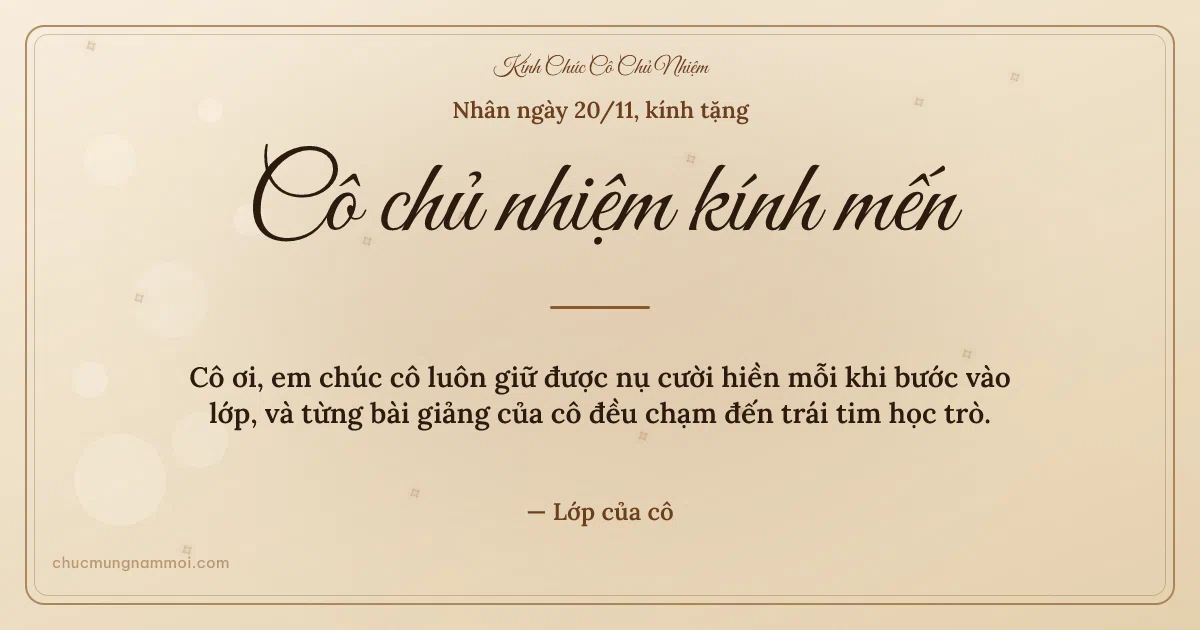 Thiệp sao băng ngày 20/11 tặng cô chủ nhiệm. Cô ơi, em chúc cô luôn giữ được nụ cười hiền… (Bản ngang)