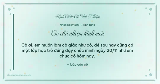 Thiệp ngày 20/11 cho cô chủ nhiệm: Kim tuyến vàng và chấm nhỏ trên nền xanh ngọc nước
