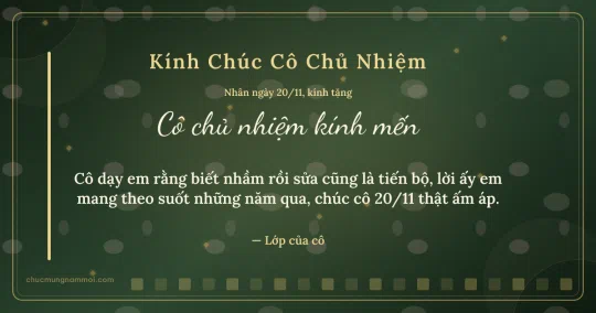 Thiệp ngày 20/11 cho cô chủ nhiệm: Ô vuông nhỏ và kim tuyến vàng trên nền xanh rêu đậm