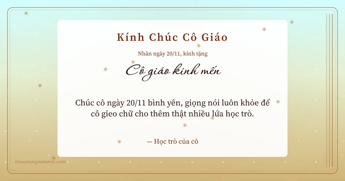 Thiệp ngày 20/11: Mai vàng trang nhã tặng cô giáo. Chúc cô ngày 20/11 bình yên, giọng nói luôn khỏe… (Bản ngang)