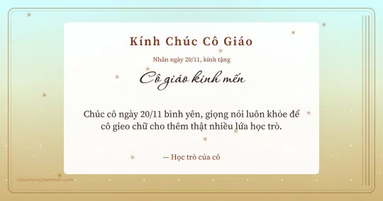 Thiệp ngày 20/11: Mai vàng trang nhã tặng cô giáo