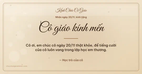 Thiệp ngày 20/11: Kem nâu gỗ tươi mới tặng cô giáo