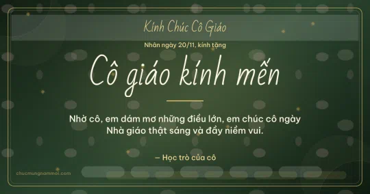 Thiệp cho cô giáo: Sóng nước ngày 20/11 trên nền xanh rêu đậm