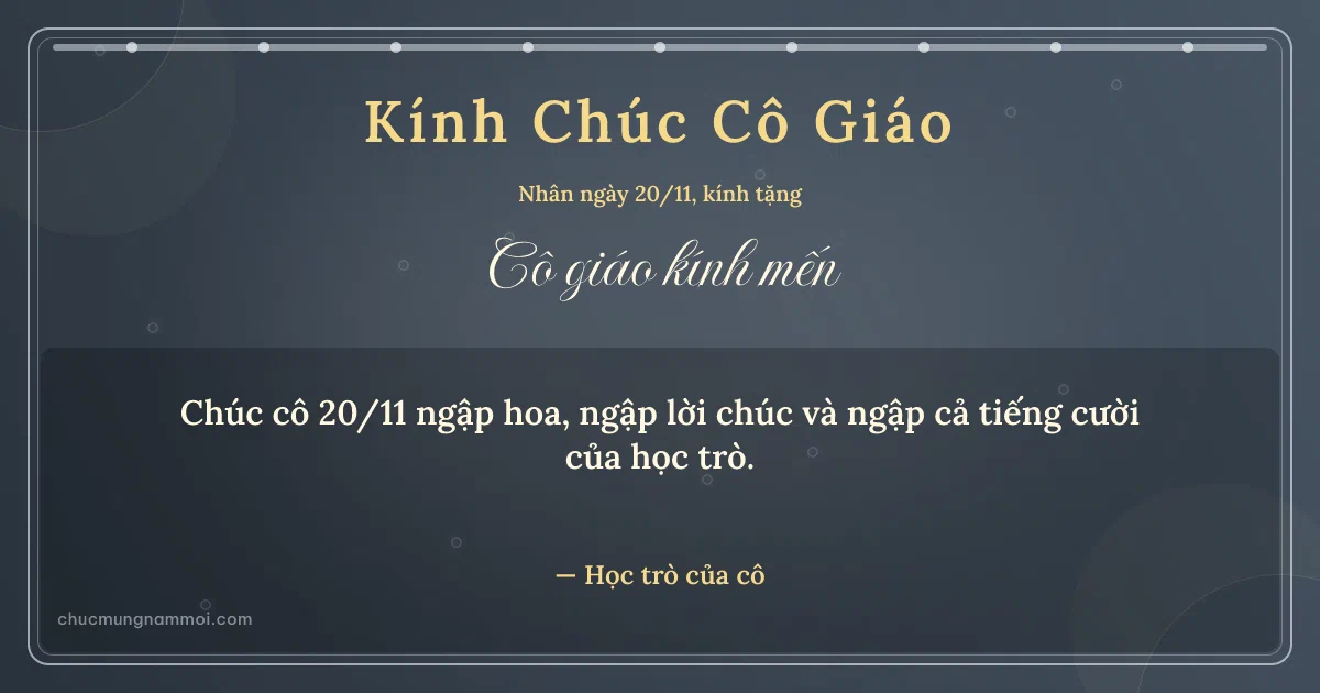 Thiệp ngày 20/11 cho cô giáo: Đá xanh trang nhã, kiểu 17. Chúc cô 20/11 ngập hoa, ngập lời chúc… (Bản ngang)