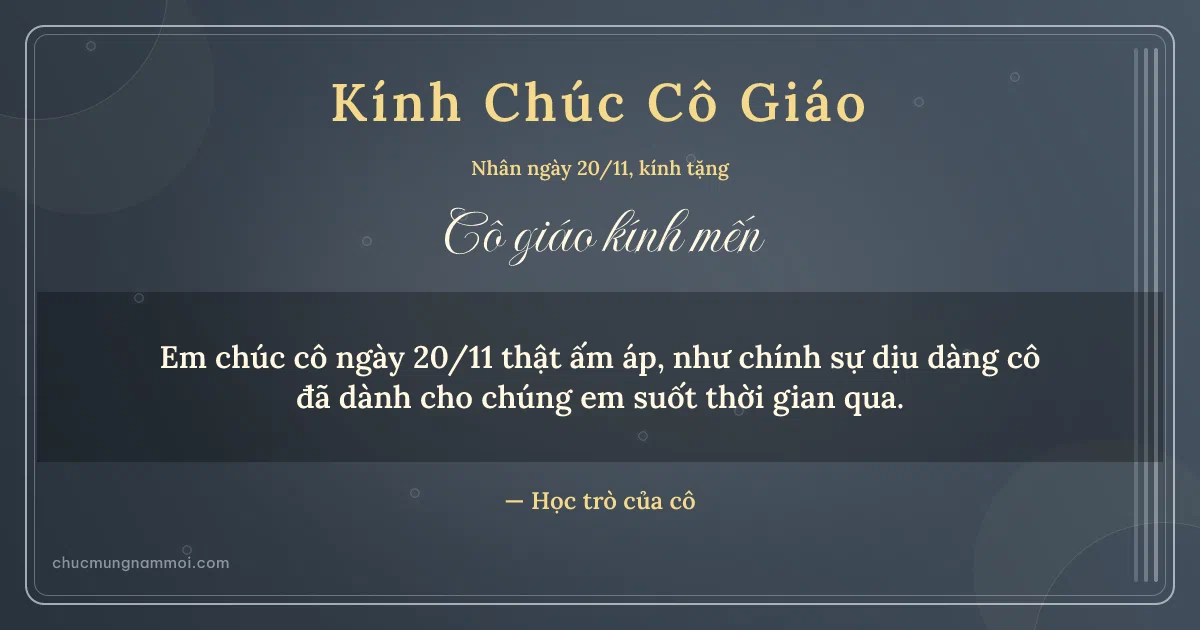 Thiệp ngày 20/11 cho cô giáo: Bong bóng và sọc dọc trên nền xanh đá. Em chúc cô ngày 20/11 thật ấm áp… (Bản ngang)