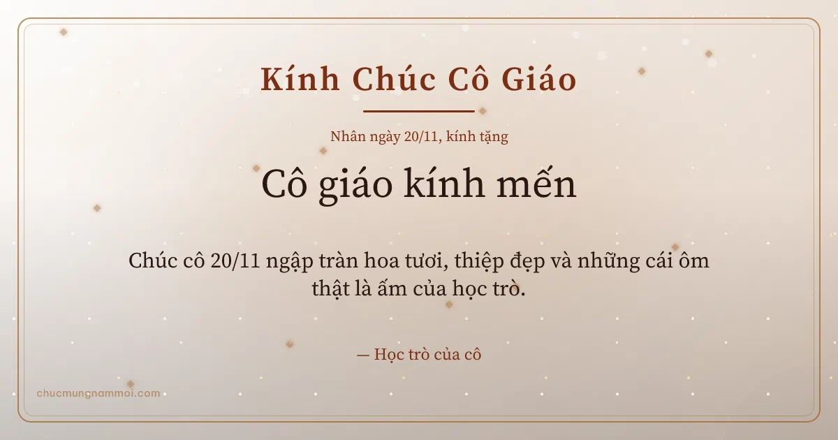 Thiệp ngày 20/11 cho cô giáo: Kim tuyến mùa tri ân. Chúc cô 20/11 ngập tràn hoa tươi, thiệp đẹp… (Bản ngang)