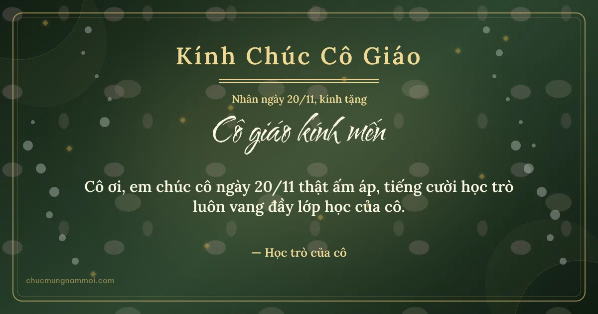 Thiệp ngày 20/11: Mưa chấm tặng cô giáo. Cô ơi, em chúc cô ngày 20/11 thật ấm áp… (Bản ngang)