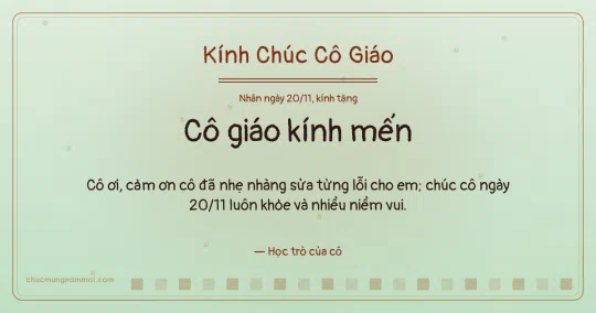 Thiệp ngày 20/11: Trà xanh ấm áp tặng cô giáo