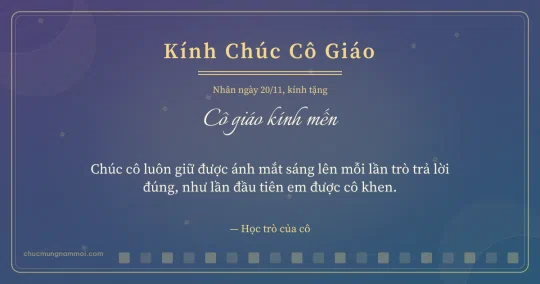 Thiệp ngày 20/11: Đêm hội trang nhã tặng cô giáo