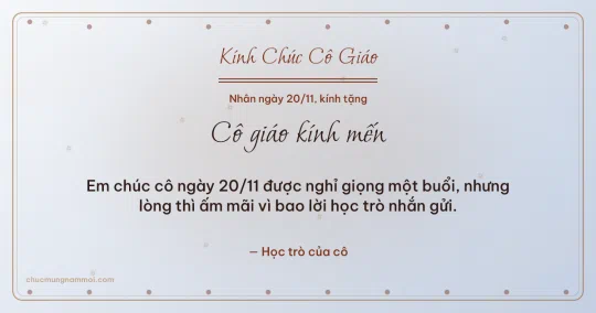 Thiệp ngày 20/11 cho cô giáo: Sương bạc rạng rỡ, kiểu 27