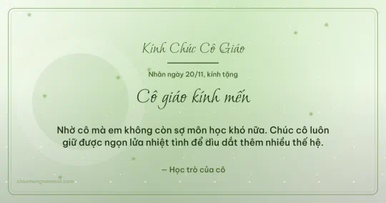Thiệp ngày 20/11 cho cô giáo: Vòng tròn lớn trên nền xanh lá nước
