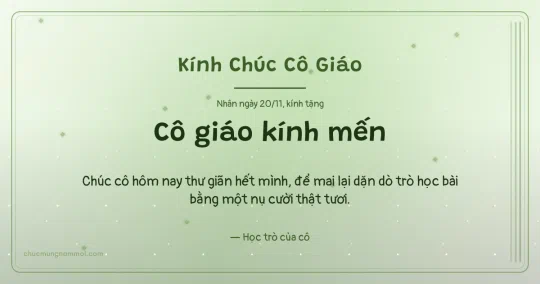 Thiệp ngày 20/11 cho cô giáo: Sọc dọc trên nền xanh lá nước