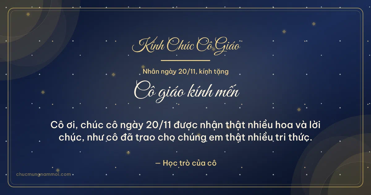 Thiệp ngày 20/11: Vòng đồng tâm tặng cô giáo. Cô ơi, chúc cô ngày 20/11 được nhận thật nhiều hoa… (Bản ngang)
