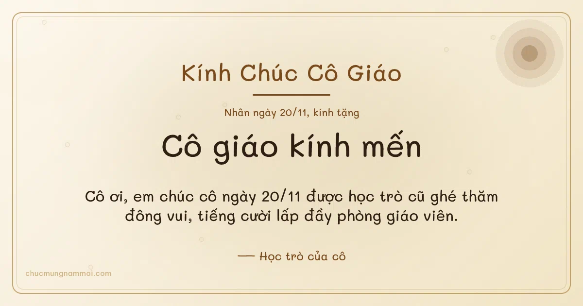 Thiệp ngày 20/11 cho cô giáo: Bong bóng và nắng mai trên nền ngà kem. Cô ơi, em chúc cô ngày 20/11 được học trò cũ ghé thăm đông… (Bản ngang)