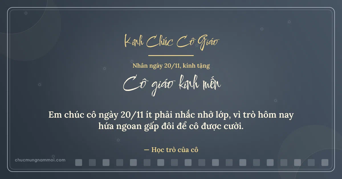 Thiệp cho cô giáo: Bong bóng ngày 20/11 trên nền xanh đá. Em chúc cô ngày 20/11 ít phải nhắc nhở lớp… (Bản ngang)