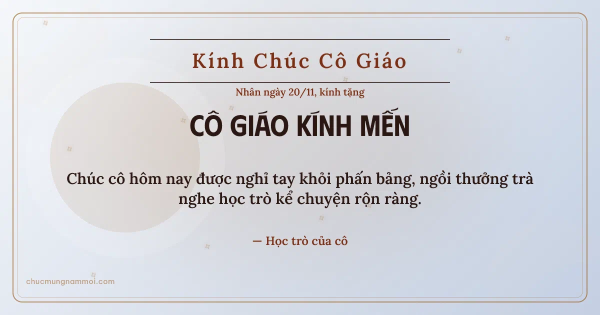 Thiệp ngày 20/11 cho cô giáo: Sao băng rạng rỡ trên nền sương bạc. Chúc cô hôm nay được nghỉ tay khỏi phấn bảng… (Bản ngang)