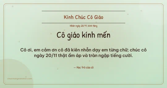 Thiệp ngày 20/11: Trà xanh tươi mới tặng cô giáo