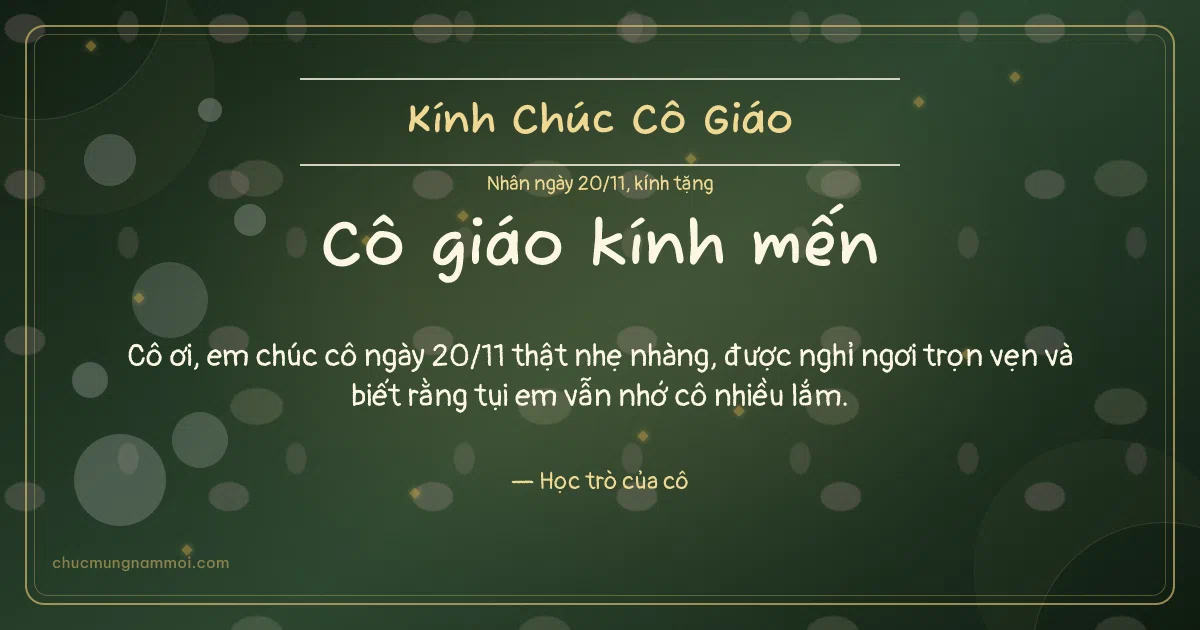 Thiệp cho cô giáo: Bong bóng ngày 20/11, kiểu 4. Cô ơi, em chúc cô ngày 20/11 thật nhẹ nhàng… (Bản ngang)