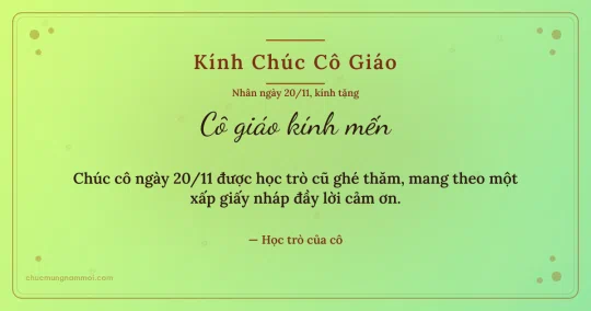 Thiệp ngày 20/11 cho cô giáo: Chấm nhỏ trên nền xanh lúa non
