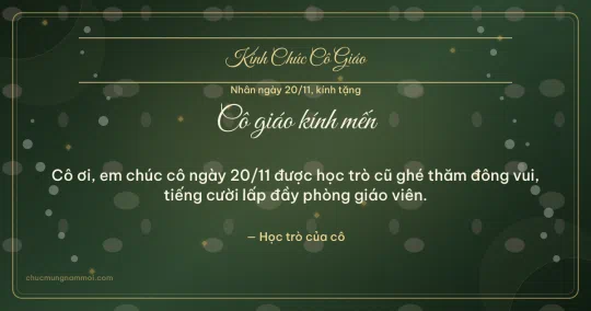 Thiệp cho cô giáo: Mưa chấm ngày 20/11 trên nền xanh rêu đậm