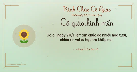 Thiệp ngày 20/11 cho cô giáo: Hoa hướng dương trên nền xanh trà