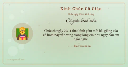 Thiệp ngày 20/11 cho cô giáo: Giáo viên trên nền xanh trà